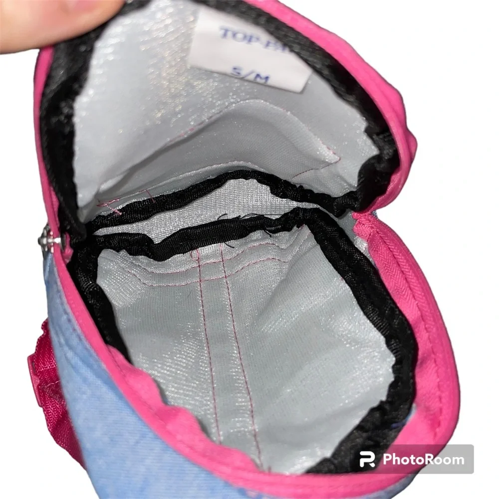 LIKE NEW Top Paw Denim Stripe Fabric Dog Hat and Backpack Set Size S/M